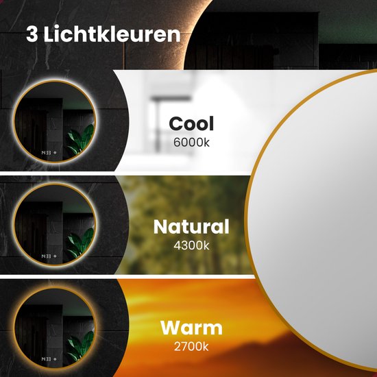 Mirlux Badkamerspiegel met LED Verlichting & Verwarming – Rond – Anti Condens Douchespiegel - Goud Frame - 80CM