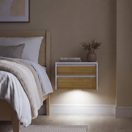 SoBuy FBT175-E-WN - Nachtkastje - Wit - 2 Laden - Push-to-Open - 40x29x25 cm | FBT175-E-WN