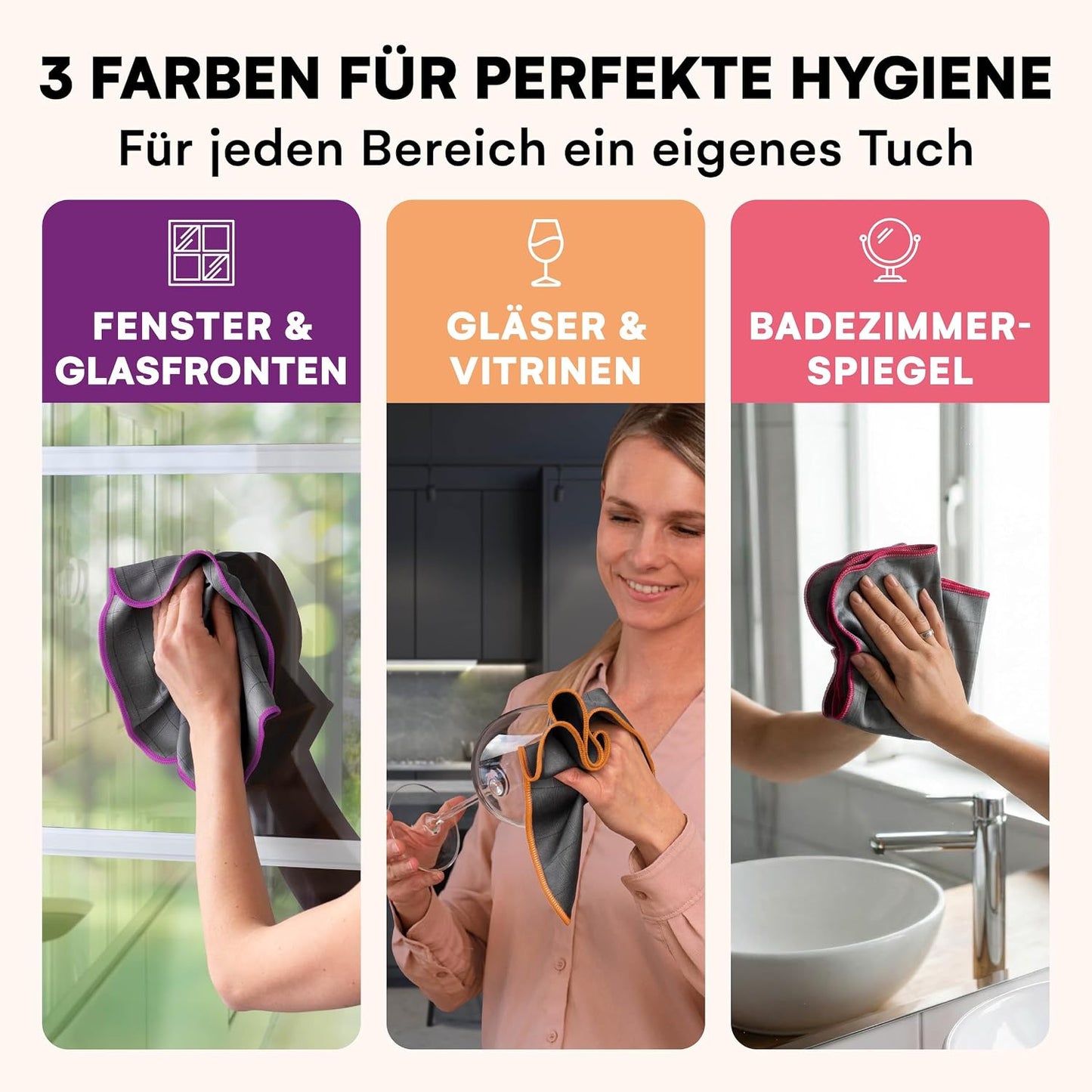 Lavandola® 6x Carbon Microvezeldoek voor Ramen 30 x 30 cm – 450 GSM – Streeploos & Extra Absorberend – Glas, Spiegel & Auto