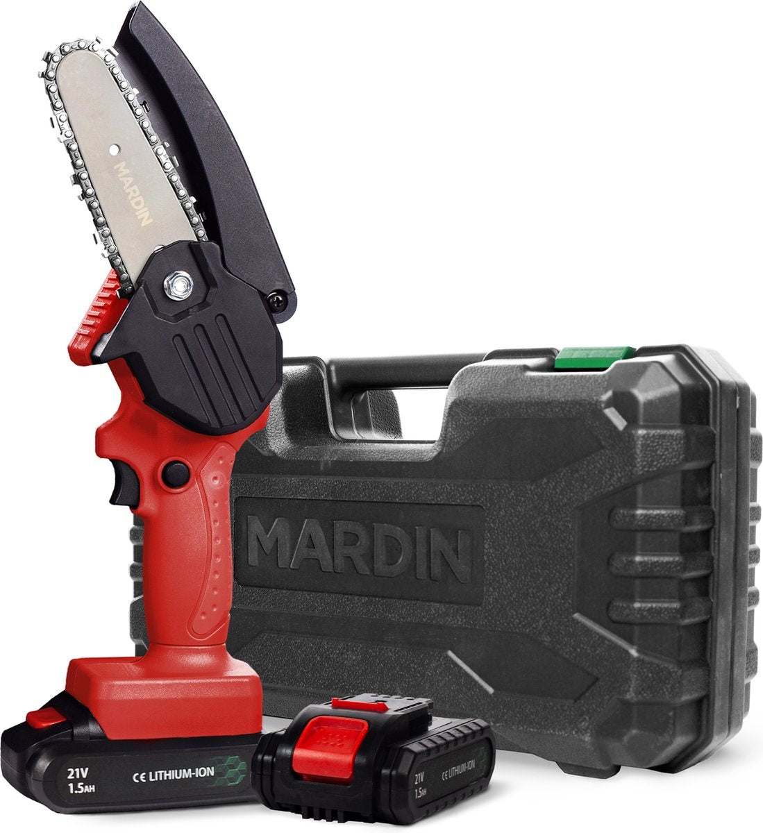 Mardin Mini Kettingzaag - Snoeizaag - 2 Accu's - Incl. Koffer - Rood