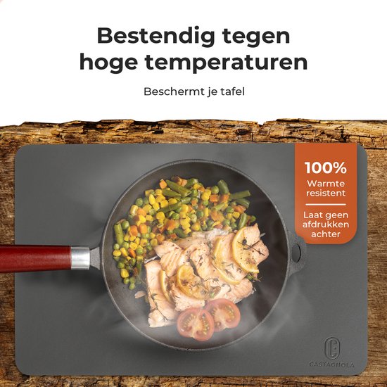 Castagnola Lederlook Placemats - Antislip Placemat van Kunstleer - Waterafstotende Onderlegger - Onderzetter - 6 Stuks - 45 x 30 cm - Grijs