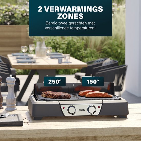 Princess BBQ Tafel Grill 112254 - Zwart - Regelbare thermostaat - Tafel BBQ - Grill apparaat - Groot bakoppervlak - 2000W