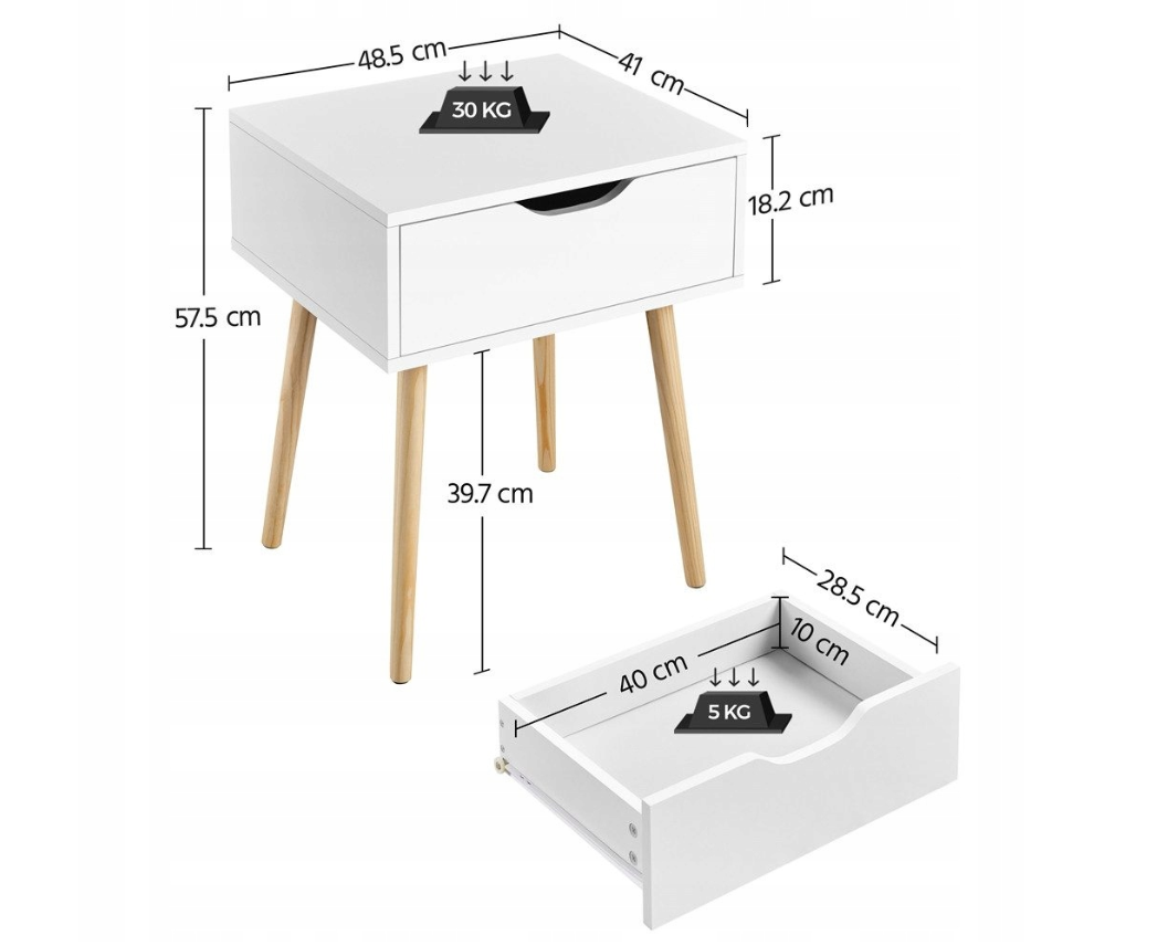 Yaheetech Set van 2 Nachtkastjes met Lade - Wit - 48,5 x 40 x 58 cm