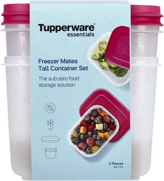 Tupperware Freezer Mates 2 stuks - Diepvriesdozenset -Voedselbakjes voor de vriezer - BPA-vrij - 2 x 1,1 Liter - Roze
