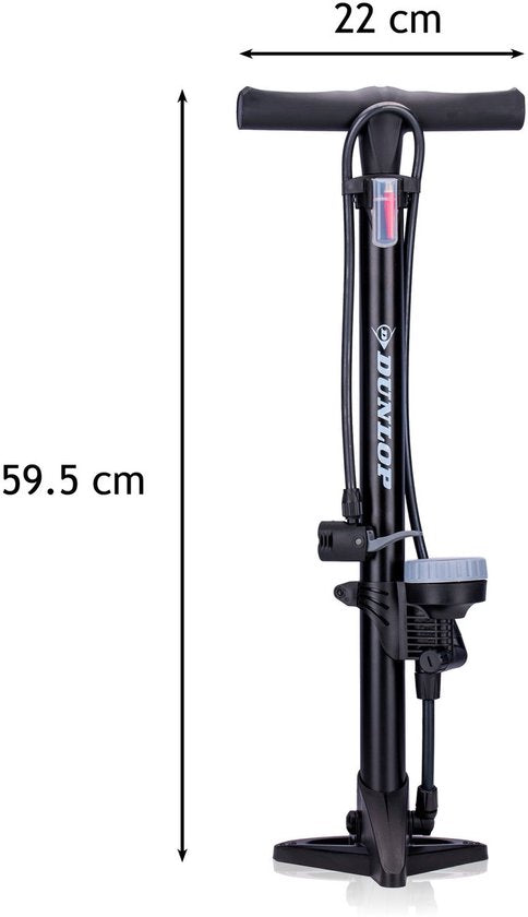Dunlop Fietspomp met Drukmeter en Ventiel Adapter Set - Vloerpomp 180 PSI - Geschikt voor Presta Dunlop Schrader - Verloopnippels voor Fiets Auto Bal - Inclusief Opbergdoos