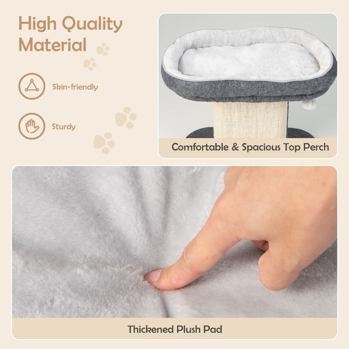 Coast Modern Scratch Tree Cat Furniture met grote pluche stoel en sisal krasplaat grijs