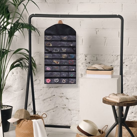Aerend - Sieraden organizer - Dubbelzijdige hangende en doorzichtige Juwelenstandaard - Opbergaccessoires - Opbergtas boven de deur in zwart - Voor kettingen, oorbellen, zonnebrillen, ringen, Make-up