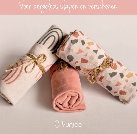 Yunioo Universele Wieglaken Set │ Hoeslaken Baby voor Kinderwagen, Verschoonmand en Mozesmand │ Aankleedkussenhoes │ Kraamcadeau babyshower │ 3-pak │40x80 cm elastisch