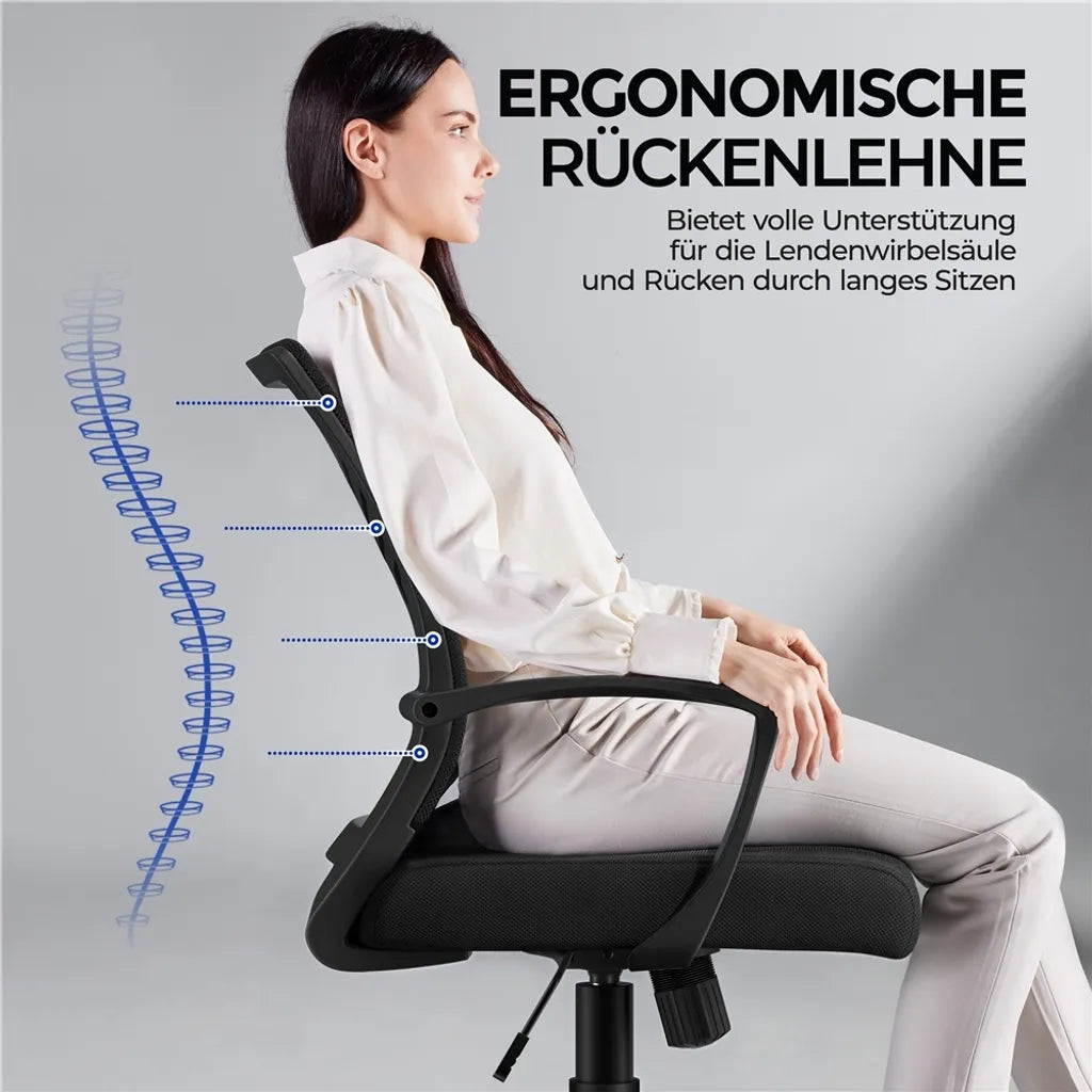 Yaheetech Bureaustoel - Ergonomisch - Met Wipfunctie - Verstelbaar - Draaibaar - Zwart