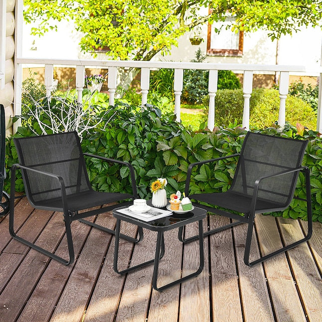 3-delig Tuinmeubelset Balkonset met 2 Stoelen en Tafel - Zwart, Afmetingen Stoel 58x60x85 cm, Tafel 60x60x72 cm