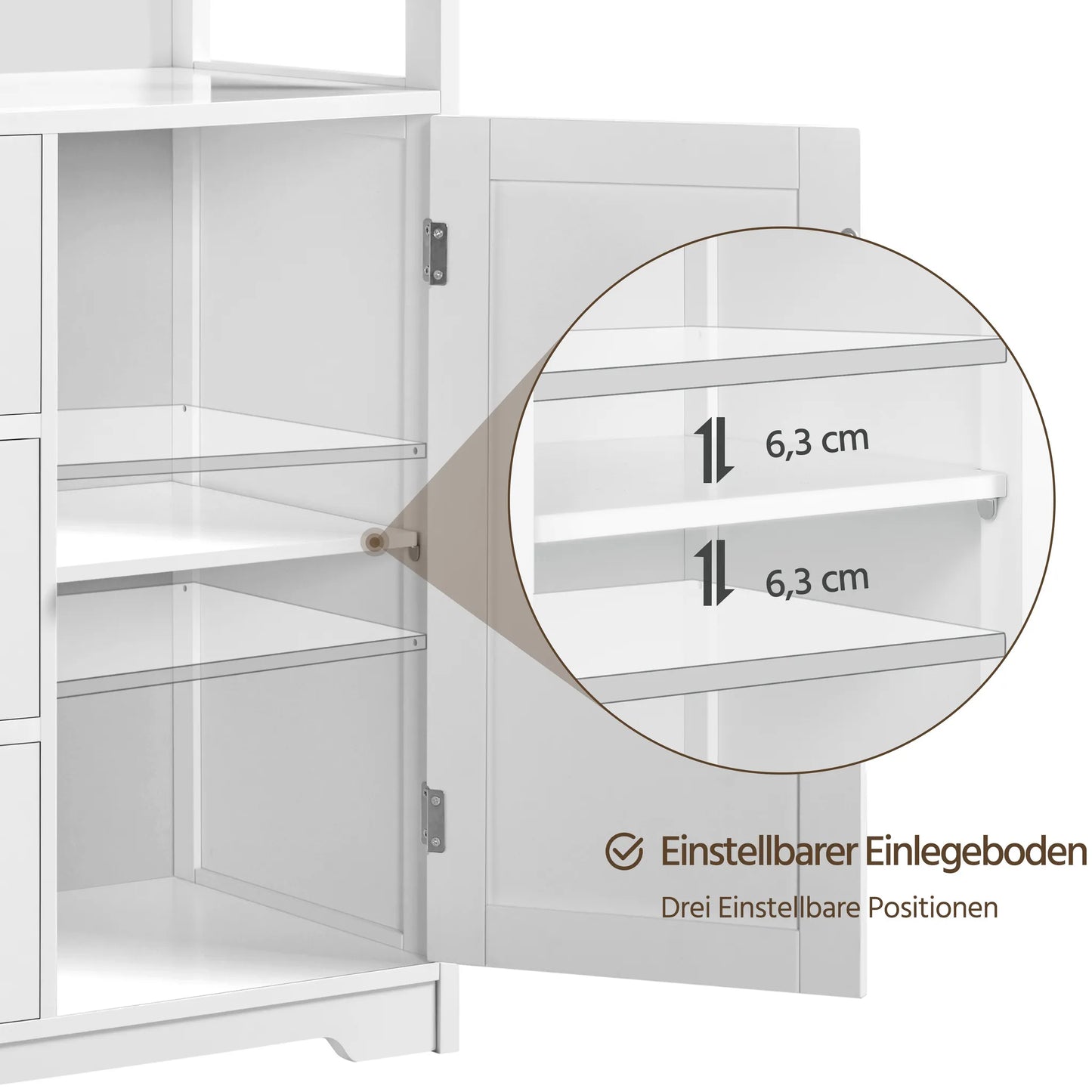 Yaheetech Badkamerkast Met 3 Lades – Voorzien Van Verstelbare Plank En Open Opbergvak En Metalen Beslag – Voor Badkamer Woonkamer En Slaapkamer – Wit Mdf En Metaal – 66 x 35 x 90 cm