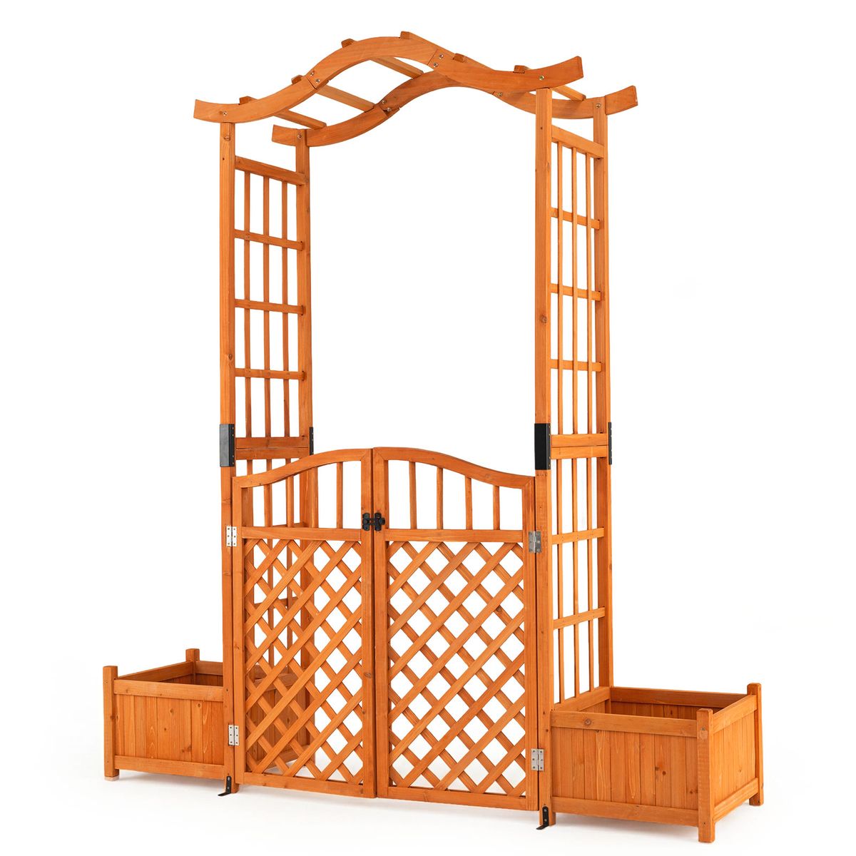 Coast Rozenboog met plantenbakken - tuinboog met klimrek en afsluitbare poort - geel - 185 x 18 x 210 cm