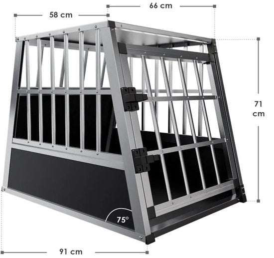 Juskys Aluminium Hondentransportbox L – 91 x 65 x 69 cm – Veilig - Comfortabel - Middelgrote Honden - Zwart