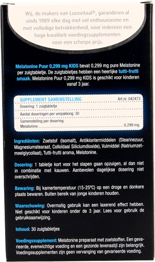 Lucovitaal Melatonine Puur Kids 0,299 milligram Voedingssupplement - 30 tabletten