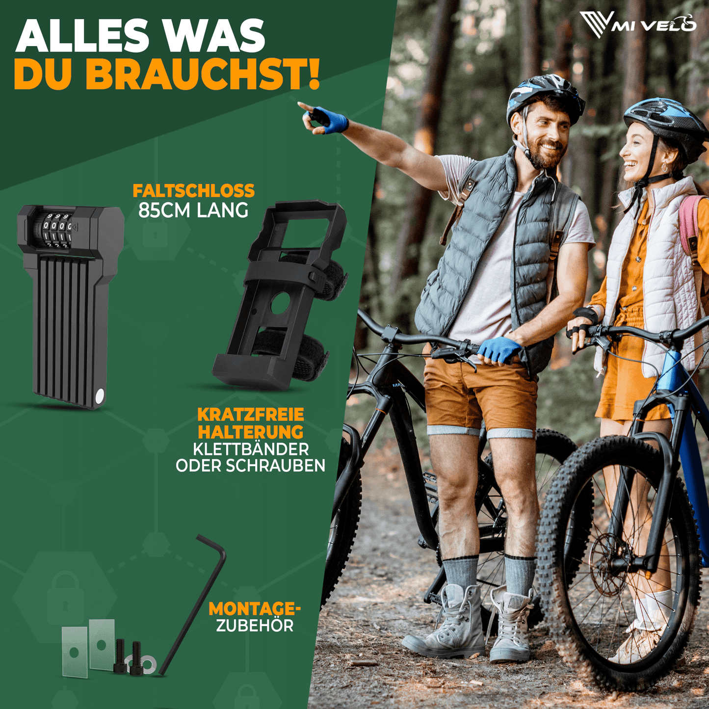 MIVELO - Vouwslot Met Combinatiecode - 85 cm Lang - Beveiligingsniveau 08/10 - Koolstofstaal - Zwart