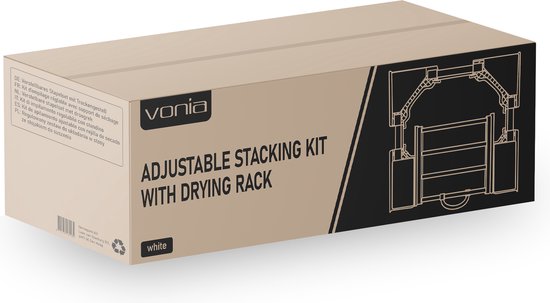 Vonia Tussenstuk Wasmachine Droger - Stapelkit Wasmachine Droger - Universeel - Verstelbaar - Uitschuifbare Handdoekhouder - Wit
