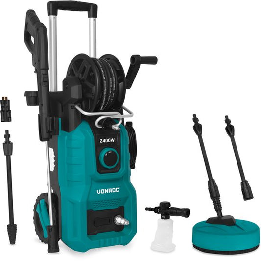 VONROC Hogedrukreiniger V24-2 - 2400W – 180 bar - Incl. terrasreiniger, schuimsproeier en accessoires
