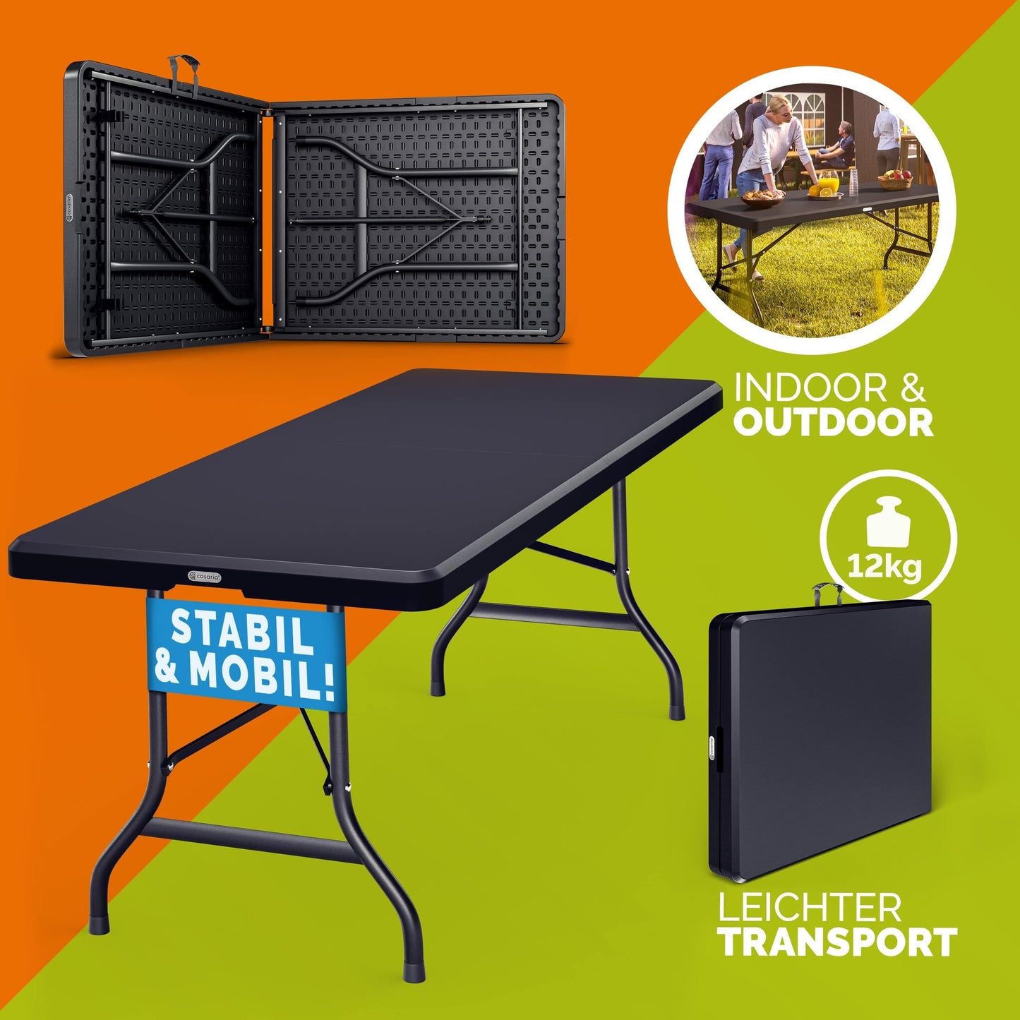 CASARIA Tuintafel - 183x76cm Inklapbaar Weerbestendig – Antraciet