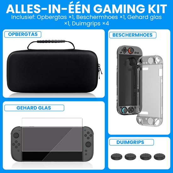 Controlla - Case geschikt voor Nintendo Switch 2 - Hoesje geschikt voor Nintendo Switch 2 - Inclusief screenprotector - Beschermhoes - Thumb grips