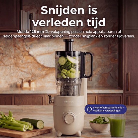 Safecourt Kitchen Slow Juicer - krachtige motor [Pre-cutter & Cold-press technologie] - eenvoudige reiniging - BPA-vrij - sapcentrifuge Beige