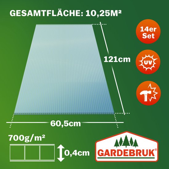 14x Polycarbonaat Platen - UV-Bestendig 60,5x121cm 10,25m² - Transparant