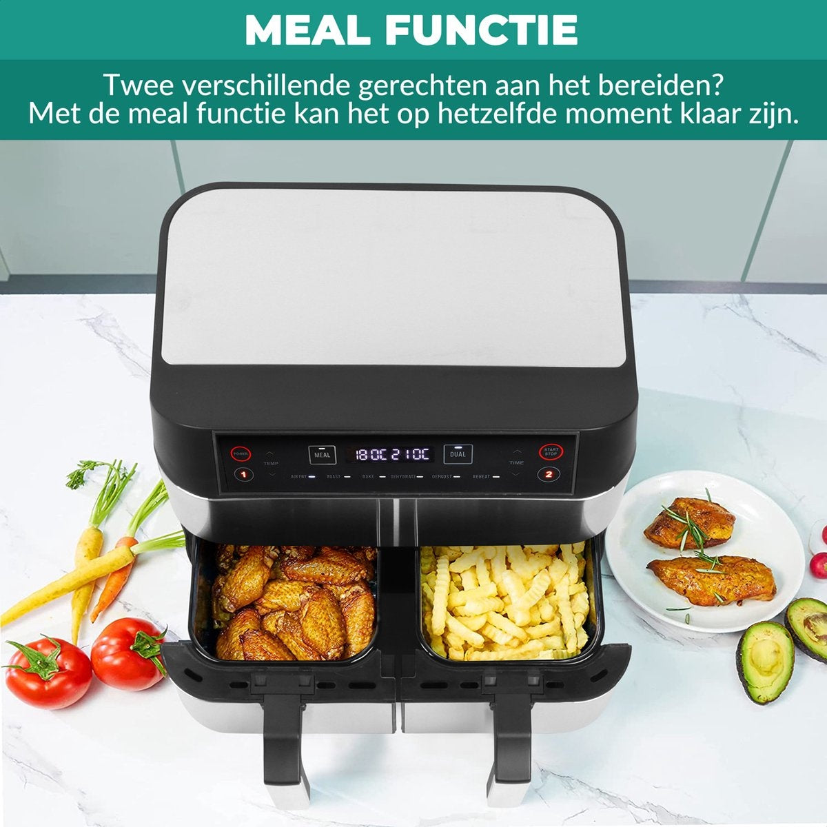 Niceey Dubbele Airfryer XXL - 8L - 2460W - Zilver