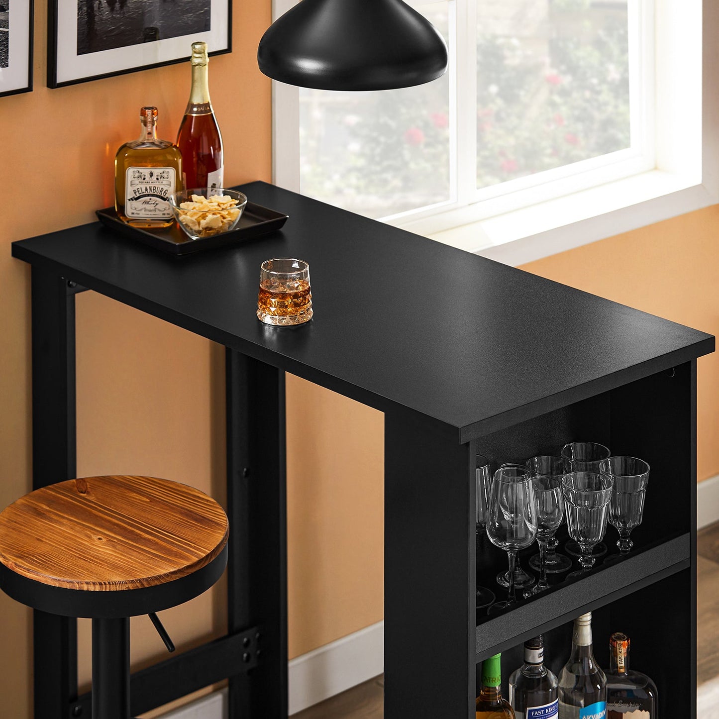 SoBuy FWT17-II-SCH Hoge Keukentafel – Staande Bartafel met Opbergrekken voor Kleine Ruimtes – Zwart – 112 x 57 x 106 cm