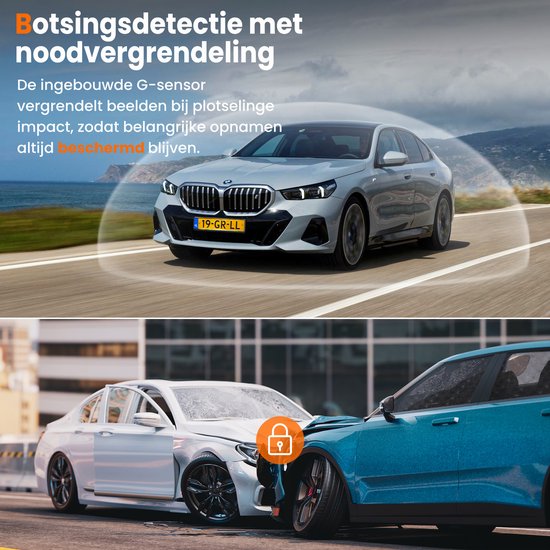 Dashcam voor Auto Voor en Achter - 4K en 64GB - Dual Dashcam - G-sensor en Time-lapse Functie - Zwart - van Faas