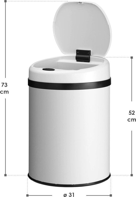 Automatische Prullenbak / Afvalemmer / Sensorprullenbak - 30 Liter - Wit - Rond