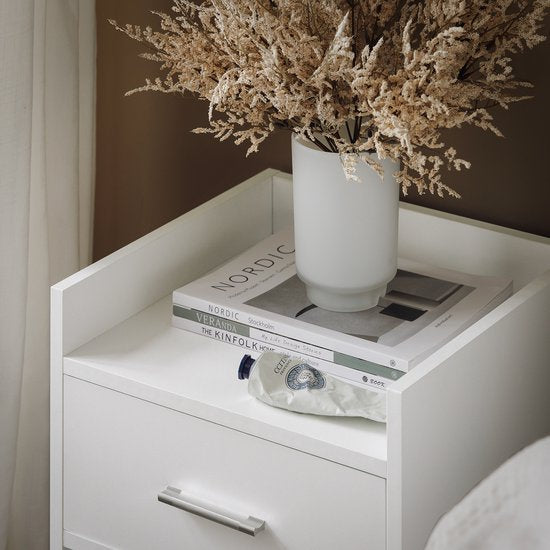 SoBuy FBT66-W Nachtkastje Wit – Bijzettafel met Lade en 2 Planken – Veelzijdig Salontafel voor Slaapkamer, Woonkamer & Hal – MDF