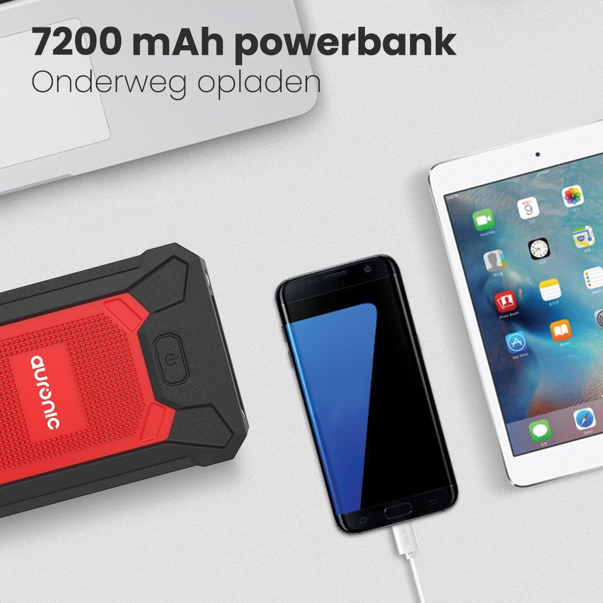 Auronic 12V Jumpstarter voor Auto u2013 600A / 7.200 mAh u2013 4-in-1 starthulp u2013 Incl. tas - Rood/Zwart