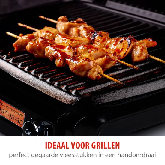 alpina Contactgrill 2100W - Tosti Apparaat met 7 Grill Standen - Tafelgrill met Uitneembare Platen - Panini Grill 37,6 x 33,1 cm - Anti-Aanbaklaag - RVS/Aluminium
