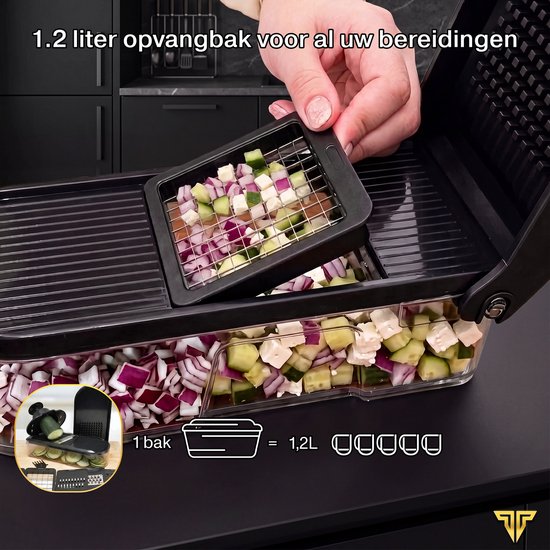 Toivo Kitchen Groentesnijder - BPA-Vrij - Multifunctioneel - 7 in 1 Keuken mandoline - Handmatig - keuken accessoires - Keukensnijder - Uiensnijder - Spiraalsnijder - Frietsnijder - Zwart