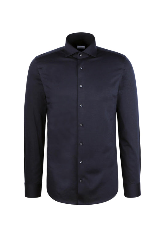 Seidensticker Overhemd - Heren - SlimFit - Jersey - Kentkraag - LangeMouw - 42 - Donkerblauw