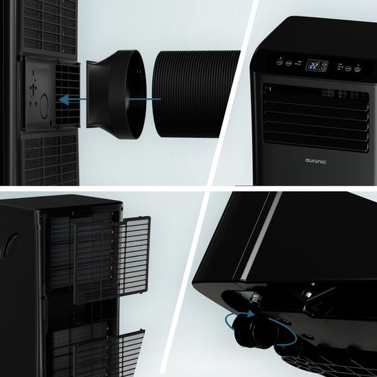Auronic Mobiele Airco - 10.000 BTU - 4-in-1 - Airconditioning met 2 Raamafdichtingskits - Ventilator - Ontvochtiger - Tot 25m² - Zwart