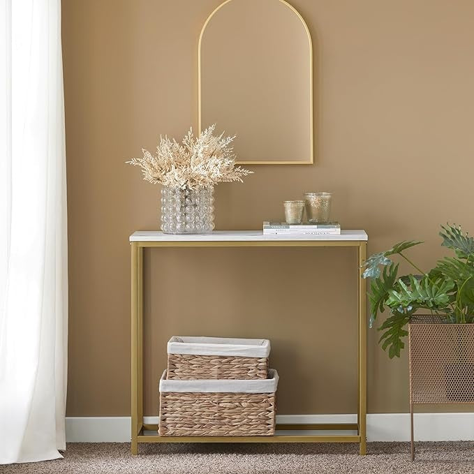 SoBuy Consoletafel - Wit Tafelblad - Gouden Frame - 80x75x30 cm  - FSB29-G