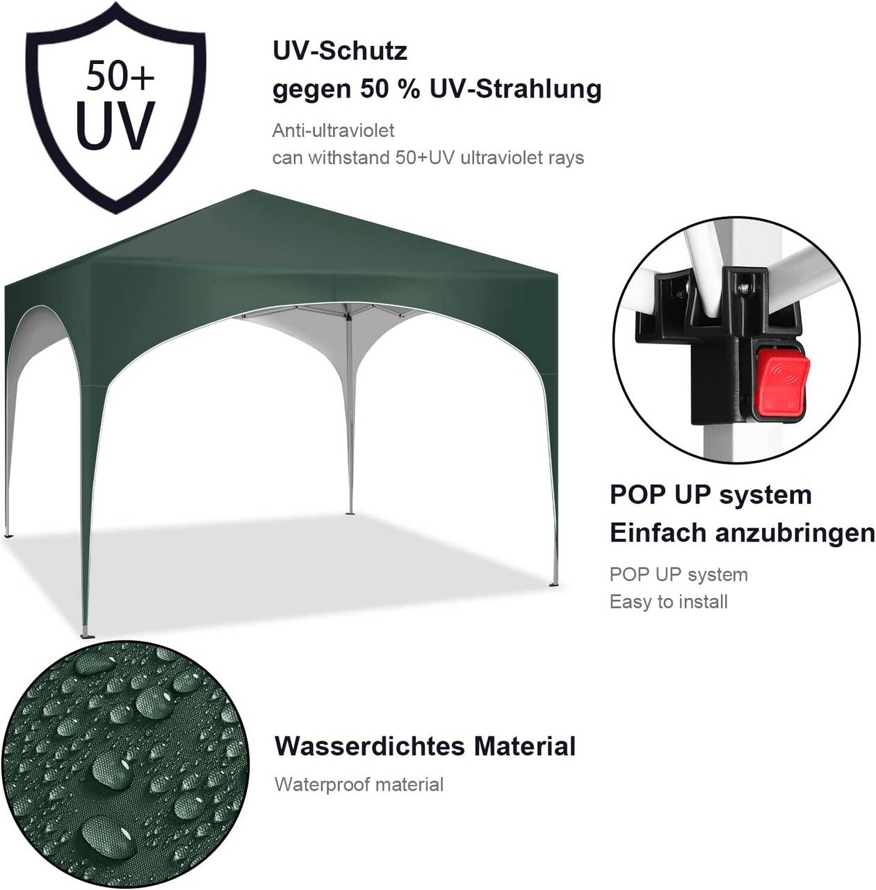 WOLTU Paviljoen Pop-Up - Waterdicht - Groen - 3x3m