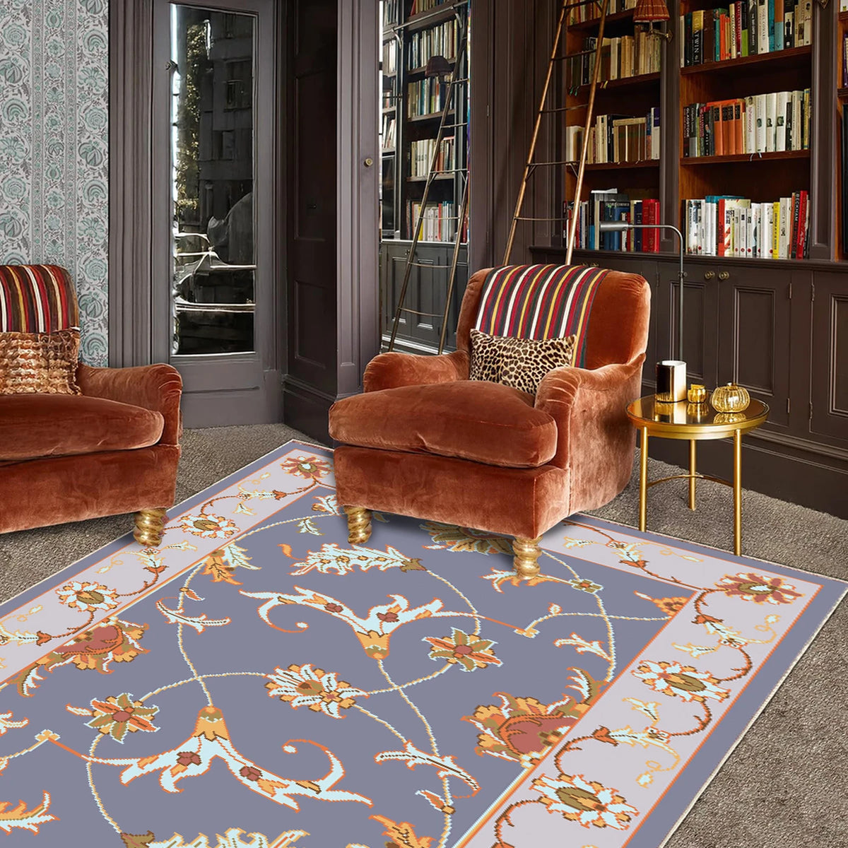 WhereHike Vloerkleed Bloemen & Vogels Print - Paars - 183 x 274 cm - Wasbaar, Antislip