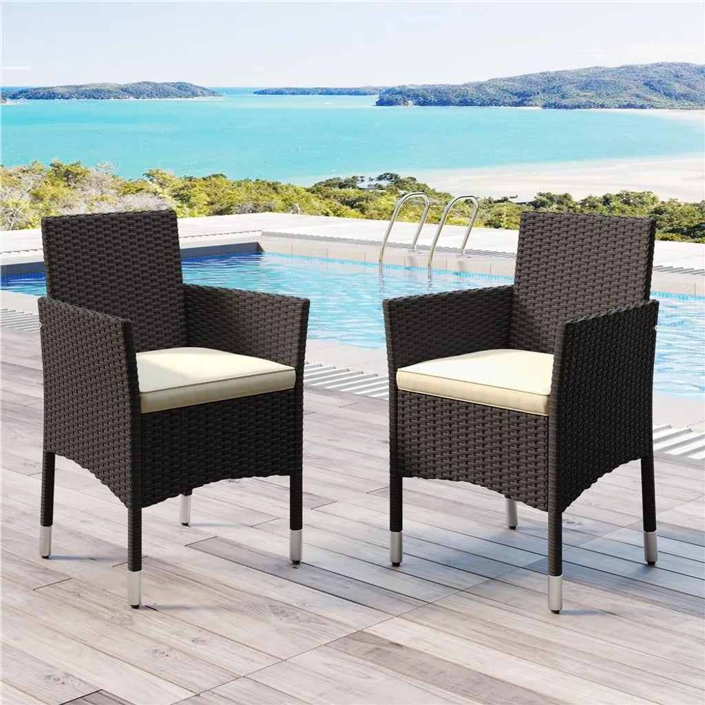 Yaheetech Tuinstoelen Set van 2 Polyrattan 58 x 58 x 84 cm - Bruin/Beige - Tuinfauteuils met Zit- en Rugkussen