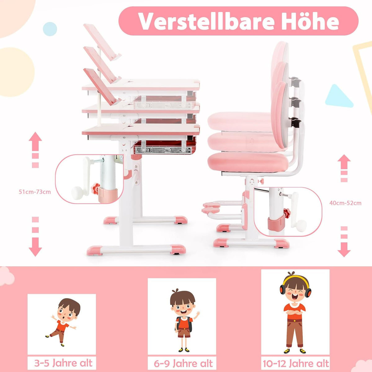 Coast Kinderbureau met stoel - Hoogte verstelbaar - Max. 110 kg - 80 x 52 x 73 cm - Roze