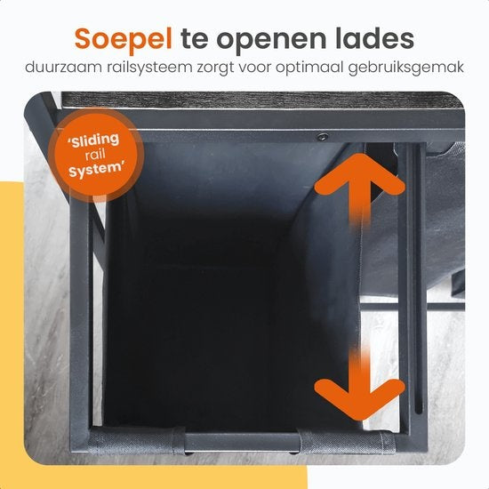Goliving Wassorteerder – Wasmand met 3 vakken – Wasbox – Oxfort textiel/Metaal/Hout – 3 x 38 Liter – 25 x 92.5 x 71 cm – Zwart