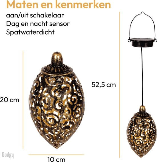 Gadgy Solar Hangende Oosterse Lantaarns – Set van 2 -  Zonne-aangedreven– Brons – 20 x 10 cm