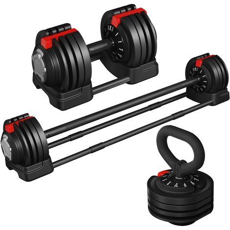 Yaheetech Verstelbare Dumbbellset 3-in-1 – 3-24 kg – 111 cm – Zwart