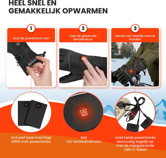 TTD® Verwarmde Handschoenen XL - Verwarmde Wanten Oplaadbaar
