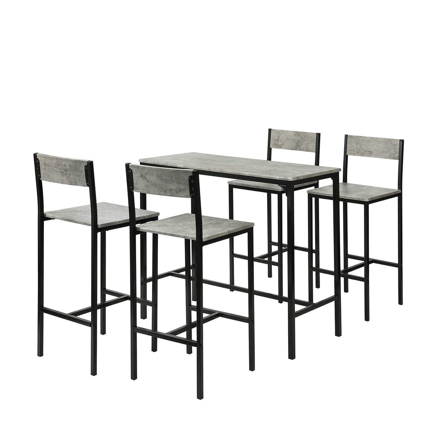 SoBuy Bartafel + 4 Krukken met rugleuning - Modern - max. 120 kg - Grijs / Zwart