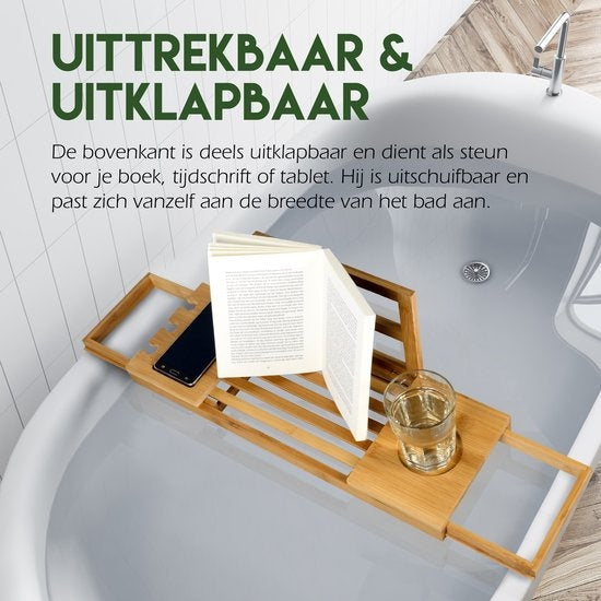 Badplank voor in Bad - Badrek - Uitschuifbaar 50-92cm - Tablethouder - Bamboe