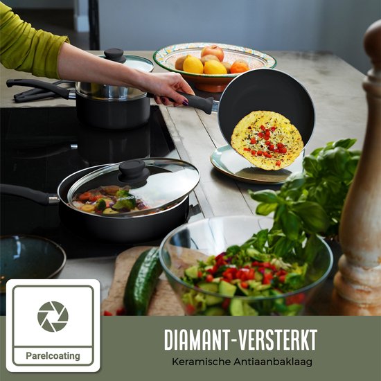 COOCK 19-Delige Pannenset Inductie - Zwart - Inclusief Onderzetters en E-book