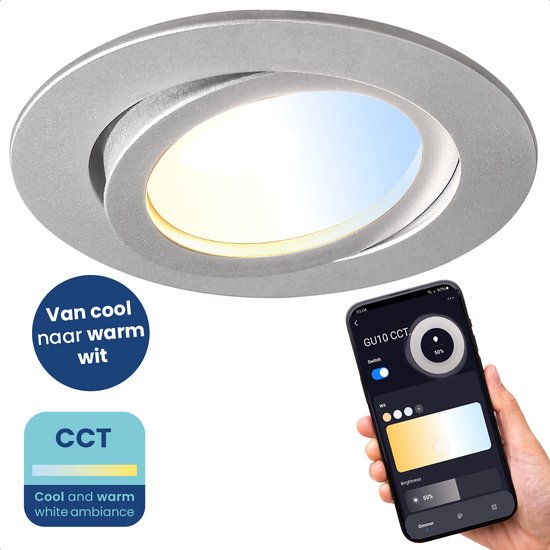 Gologi Slimme Inbouwspots - Slimme LED Downlight Dimbaar - Kantelbaar - Warm Wit Licht - Gu10 LED Lamp - Wit