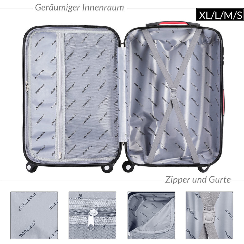 Monzana Kofferset - 4 stuks S M L XL met Wielen Cijferslot - Zilver