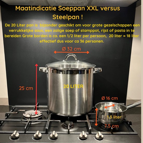 Ceruzo - RVS - Grote Soeppan - 20 Liter- Diameter 32 cm- H 25cm - Inductie - Stamppotpan
